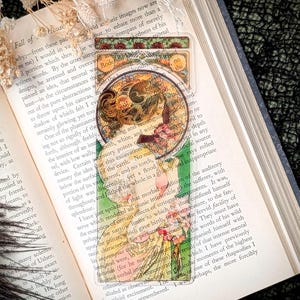 Clear Bookmark Alphonse Maria Mucha Primrose French Art Nouveau Gift Dark Academia Handmade Artist Book Reader Gift