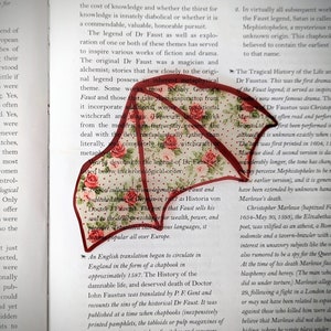 Clear Bookmark Red Floral Flower Patterned Bat Dragon Wing Goth Gothic Dark Academia Book Lover Reader Gift Handmade Artist image 2