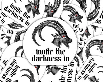 Sticker imperméable en vinyle Inviter les ténèbres gothiques effrayant sorcière sorcellerie occulte horreur satanique Halloween étrange sombre impair