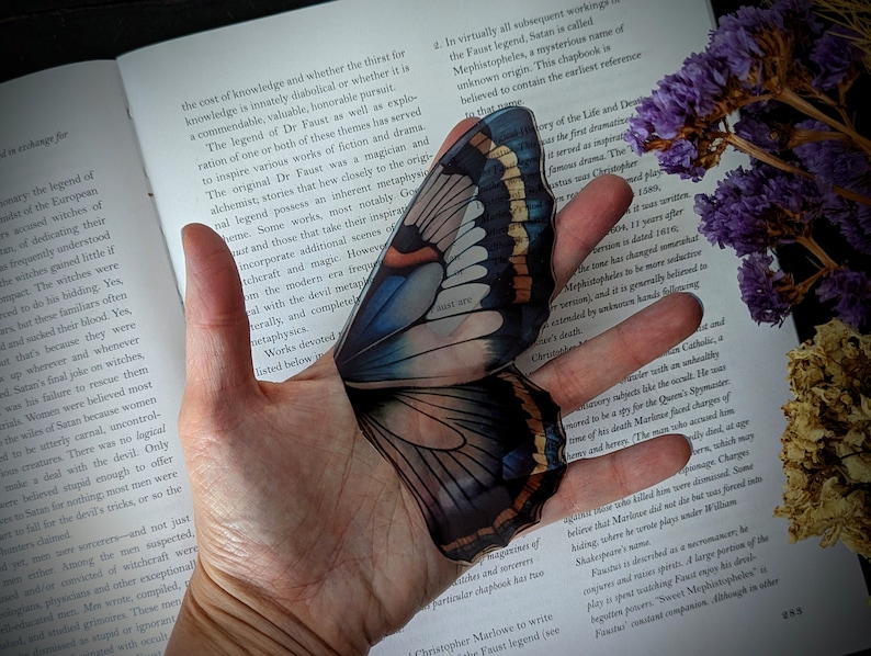 Clear Bookmark Vintage Butterfly Moth Wing Insect Bug Blue Yellow Purple Nature Dark Academia Fairycore Cottagecore Witchcore Handmade Art image 3