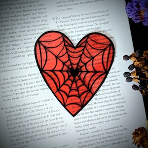 Clear Bookmark Valentine&#39;s Day Valloween Spiderweb Cobweb Heart Red Goth Gothic Horror Creepy Oddities