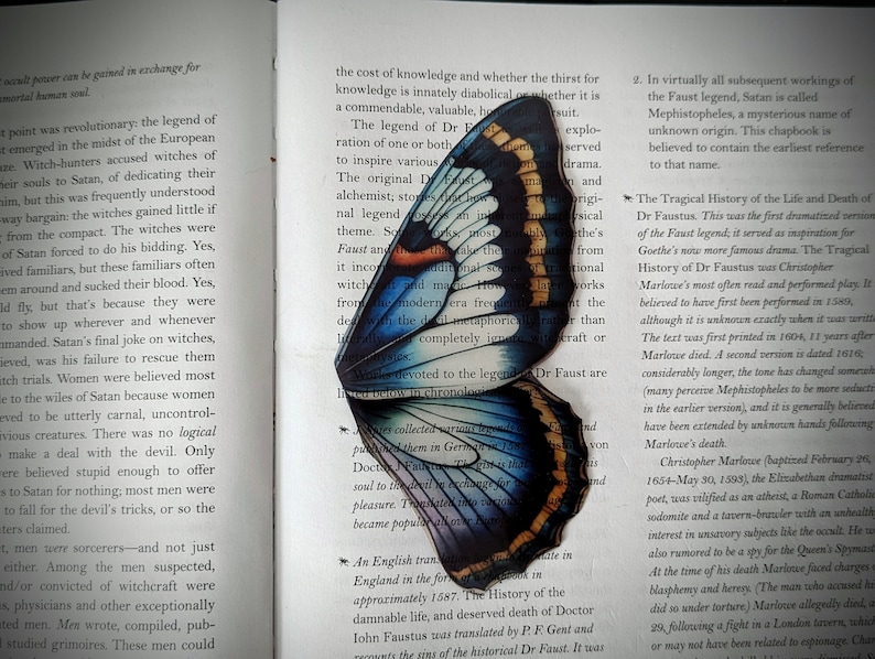 Clear Bookmark Vintage Butterfly Moth Wing Insect Bug Blue Yellow Purple Nature Dark Academia Fairycore Cottagecore Witchcore Handmade Art image 2