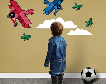 Bi-Plane Wall Decal Pack - Kids Wall Decal - Printed Vinyl Decal -  Wall Decal - Kids Room Wall Decal - Airplane Wall Decal Pack