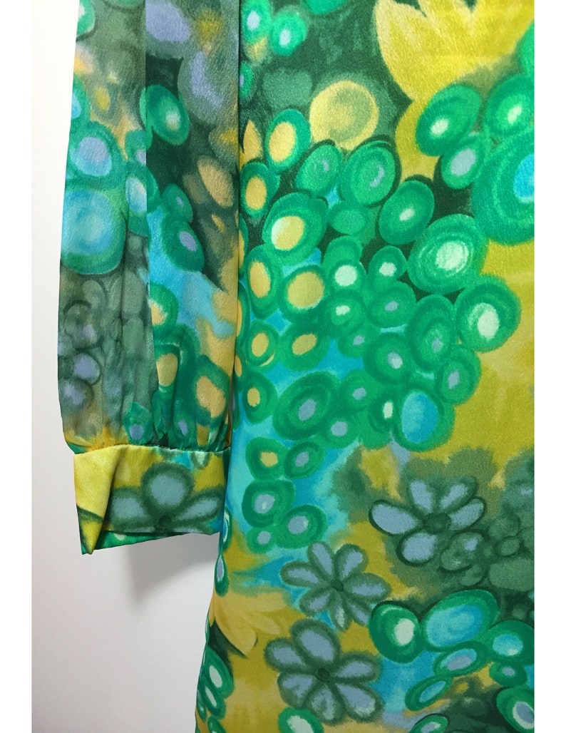 Wedding Formal Gown Vintage 60s70s Green Yellow Bridesmaid Prom Dress Melody Dress Toronto. Sheer Organza Chiffon Floral Layered Maxi