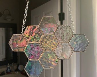Honeycomb Suncatcher - Iridescent Clear textured