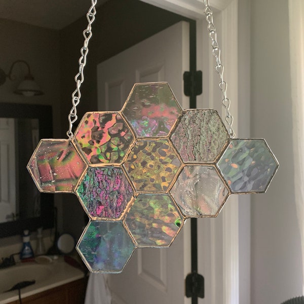 Honeycomb Suncatcher - Iridescent Clear textured