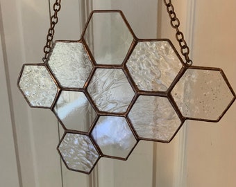 Honeycomb Suncatcher - clear textured antique copper OR shiny silver finish