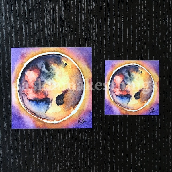 September Harvest Moon - Mini Watercolor Limited Edition Prints 3 x 3 inches or 2 x 2 inches