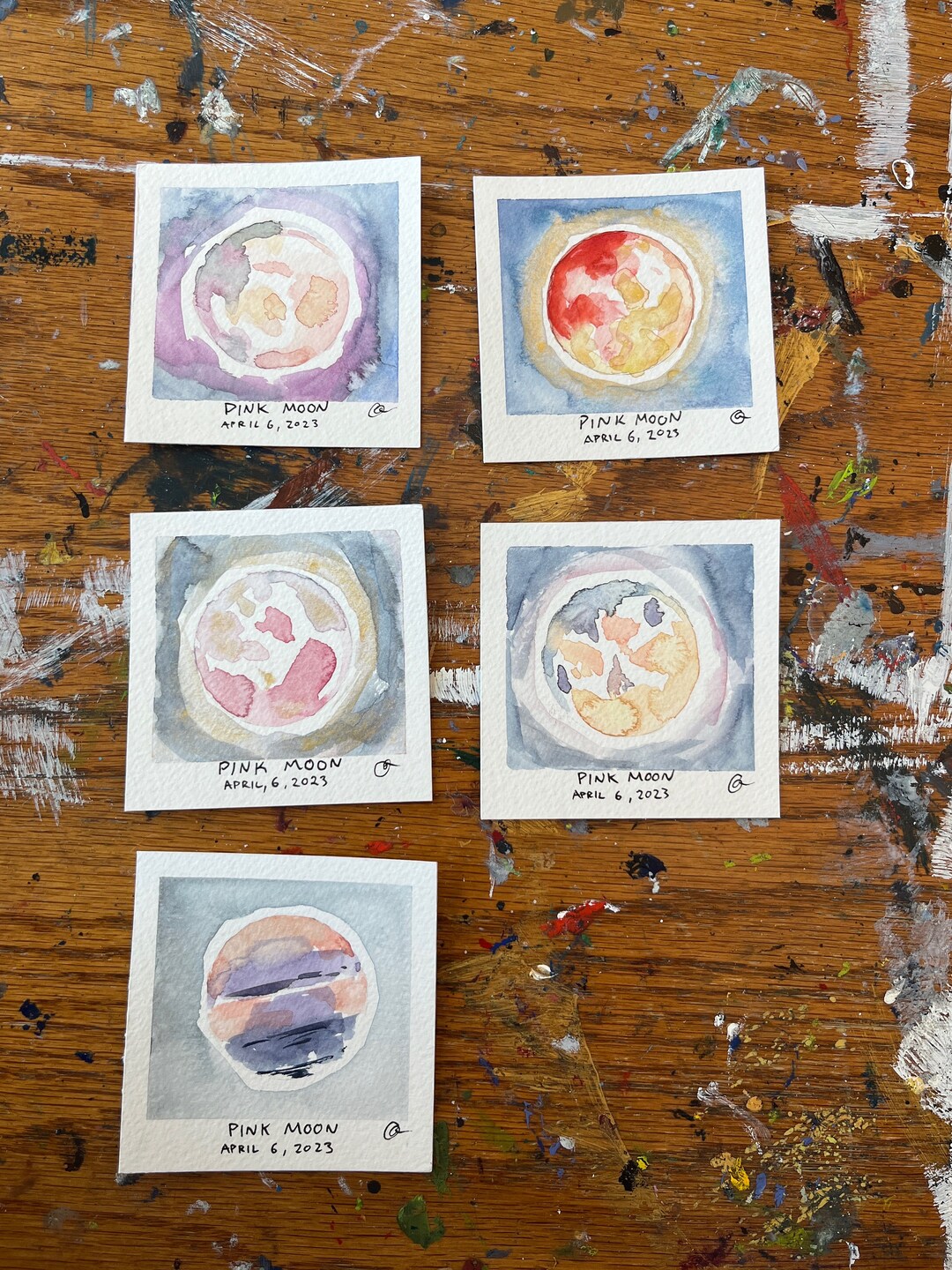 April Pink Moon - Mini 3 X 3 Inch Original Watercolor Paintings - Etsy