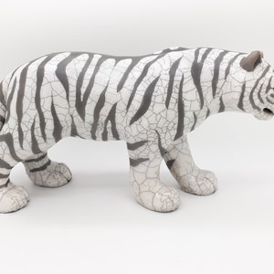 White tiger sculpture raku ceramic