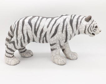 Weiße Tigerskulptur Raku-Keramik
