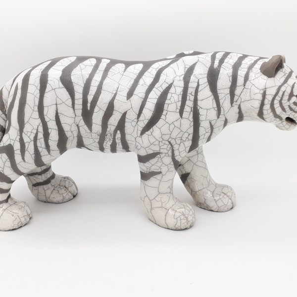 Sculpture tigre blanc céramique raku