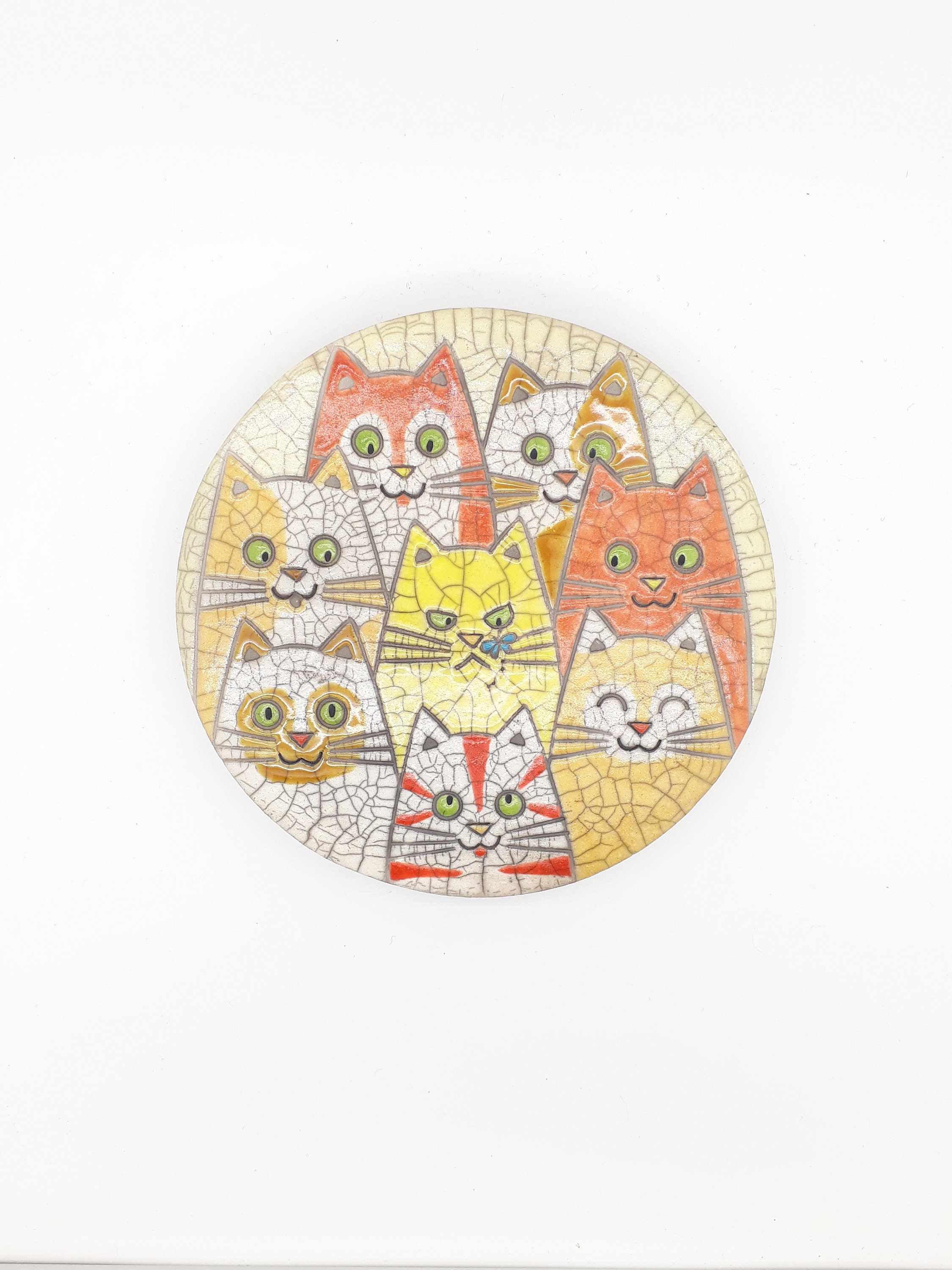 Tableau Céramique Raku Portrait de Famille en Jaune