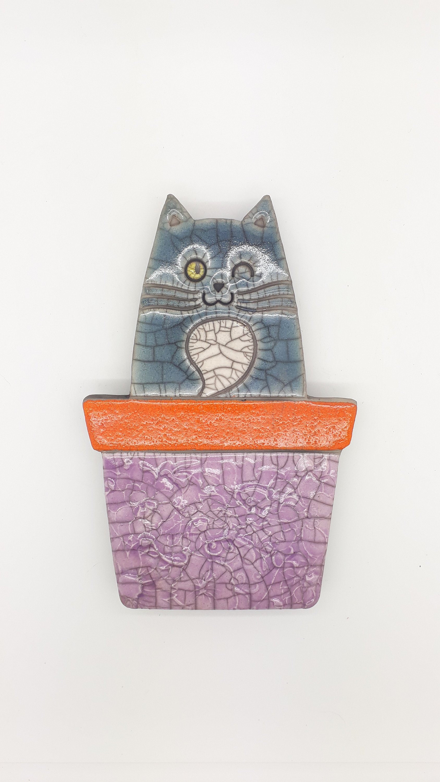 Plaque Murale Raku Chat Pot