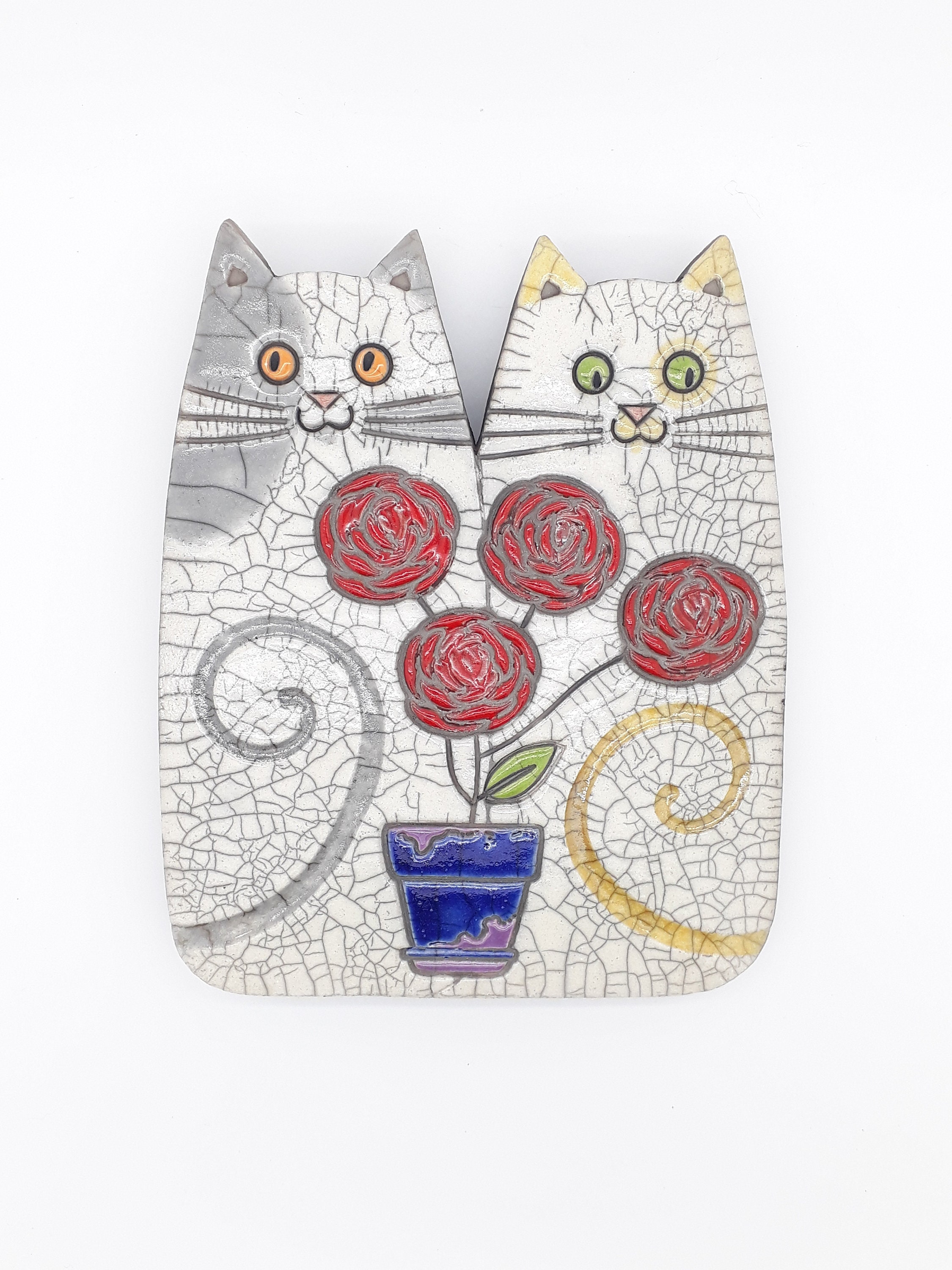 Plaque Murale Raku Chats Aux Roses