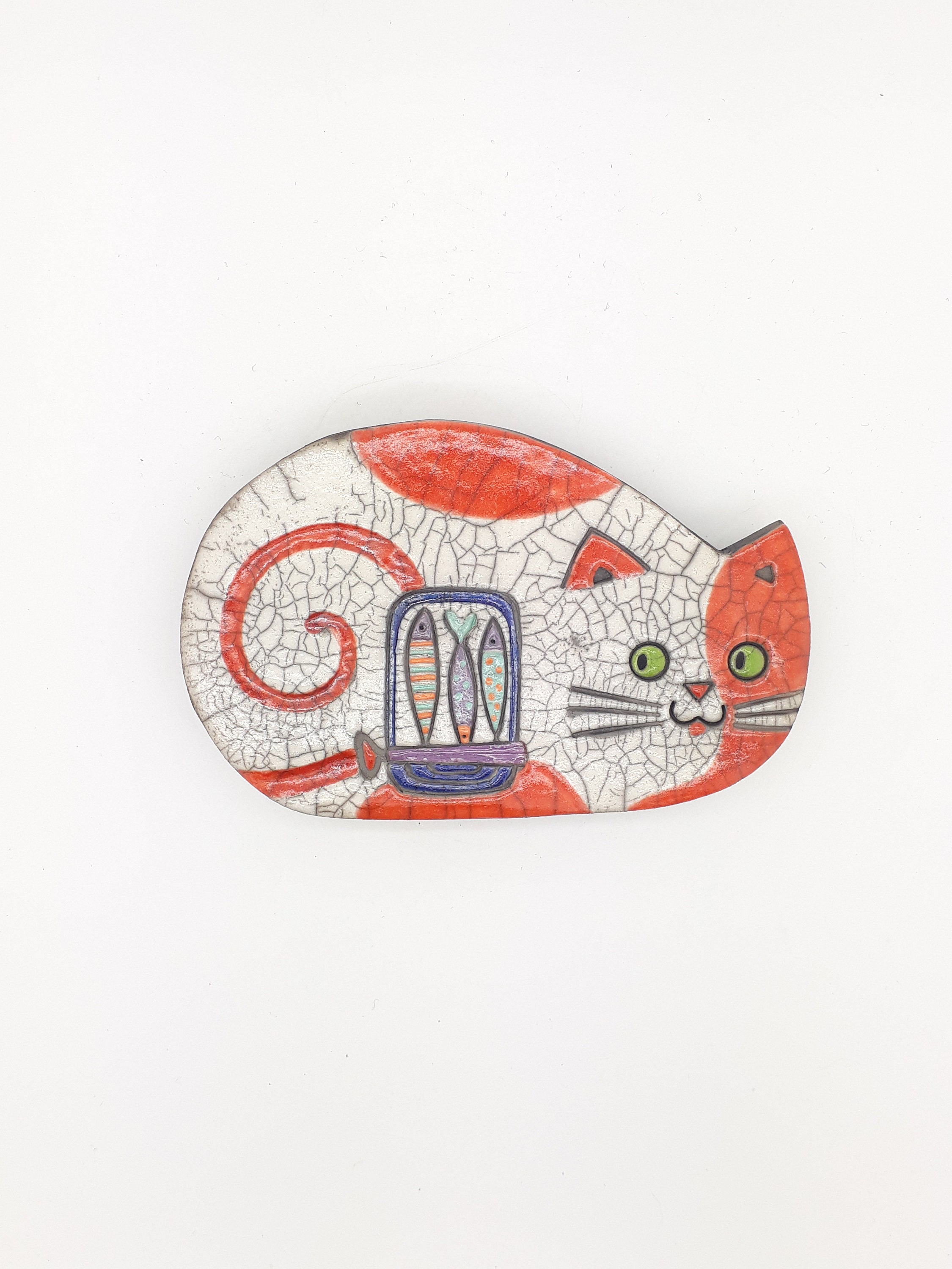 Plaque Murale Raku Chat Boule Aux Sardines