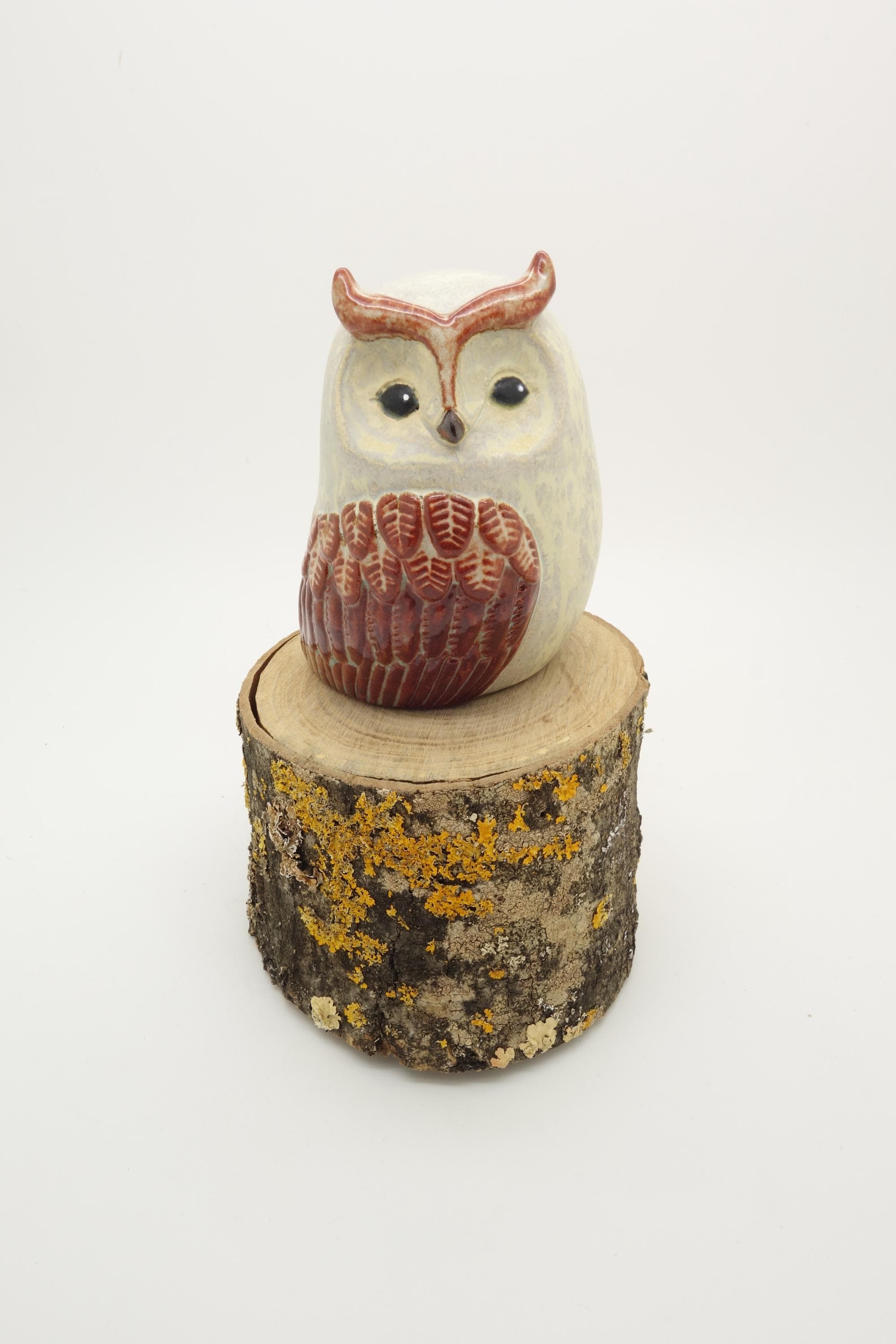 Sculpture de hibou en gr&egrave;s &eacute;maill&eacute;