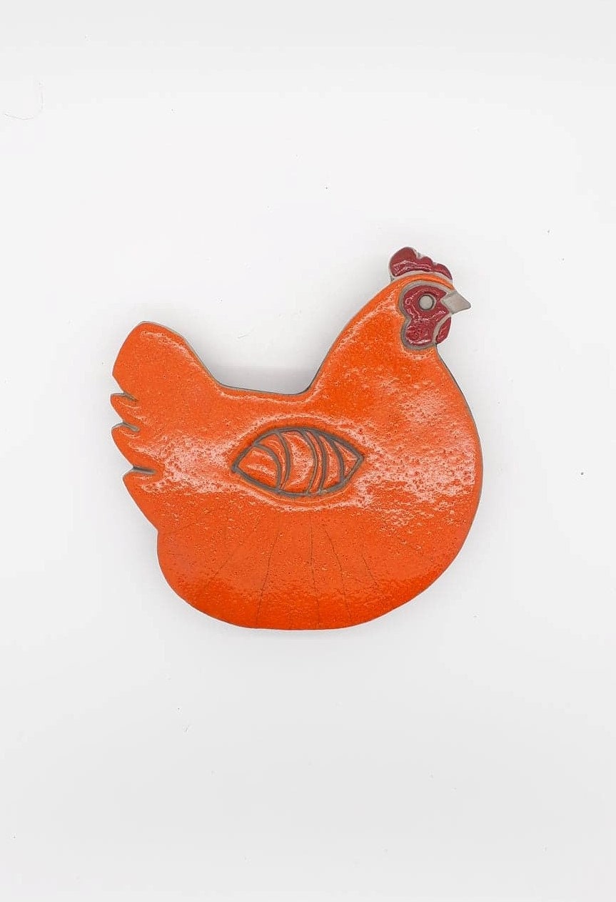 Plaque Murale Poule Rousse Raku