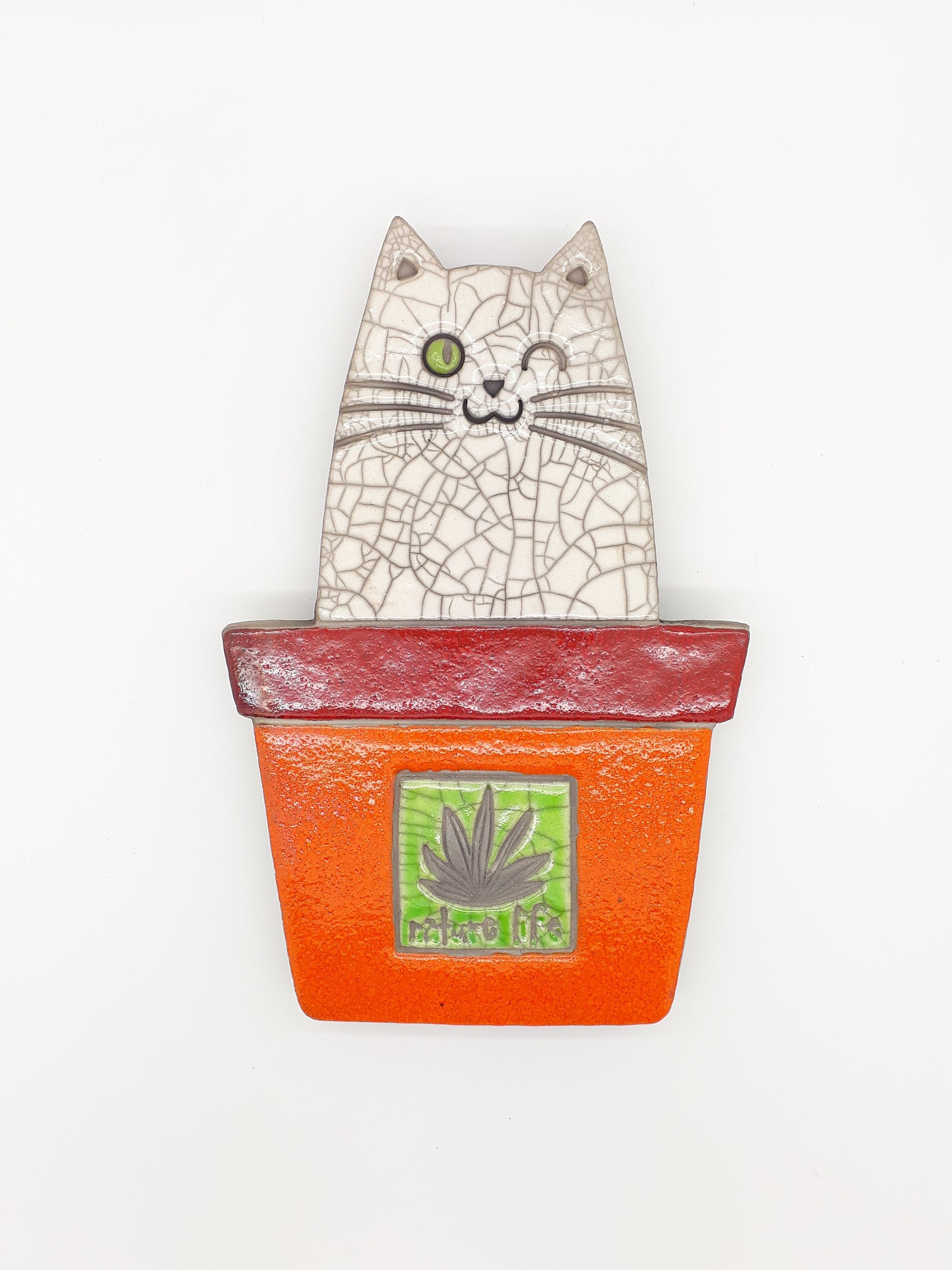 Plaque Murale Raku Chat Pot