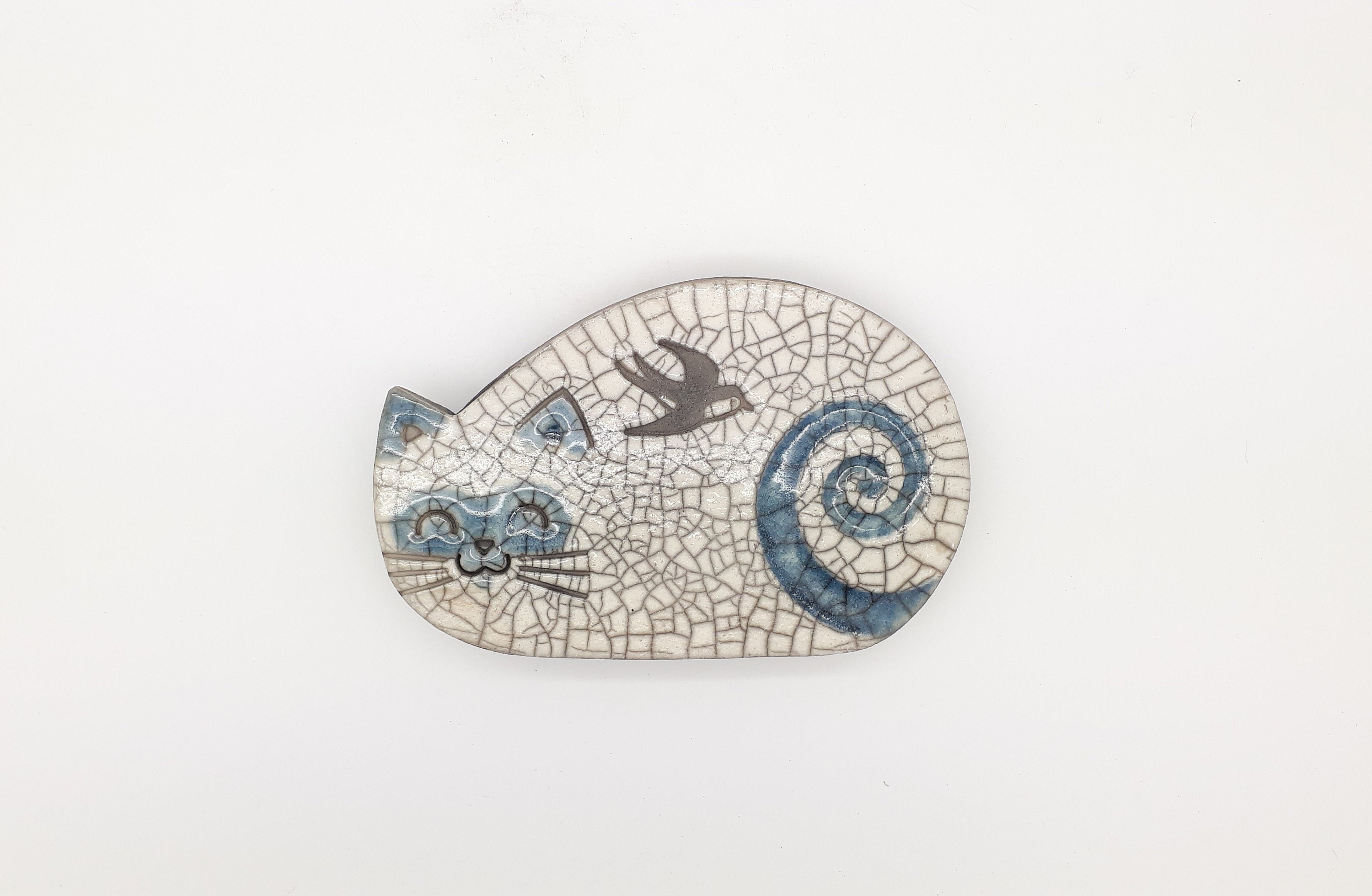 Plaque Murale Raku Chat à L'hirondelle