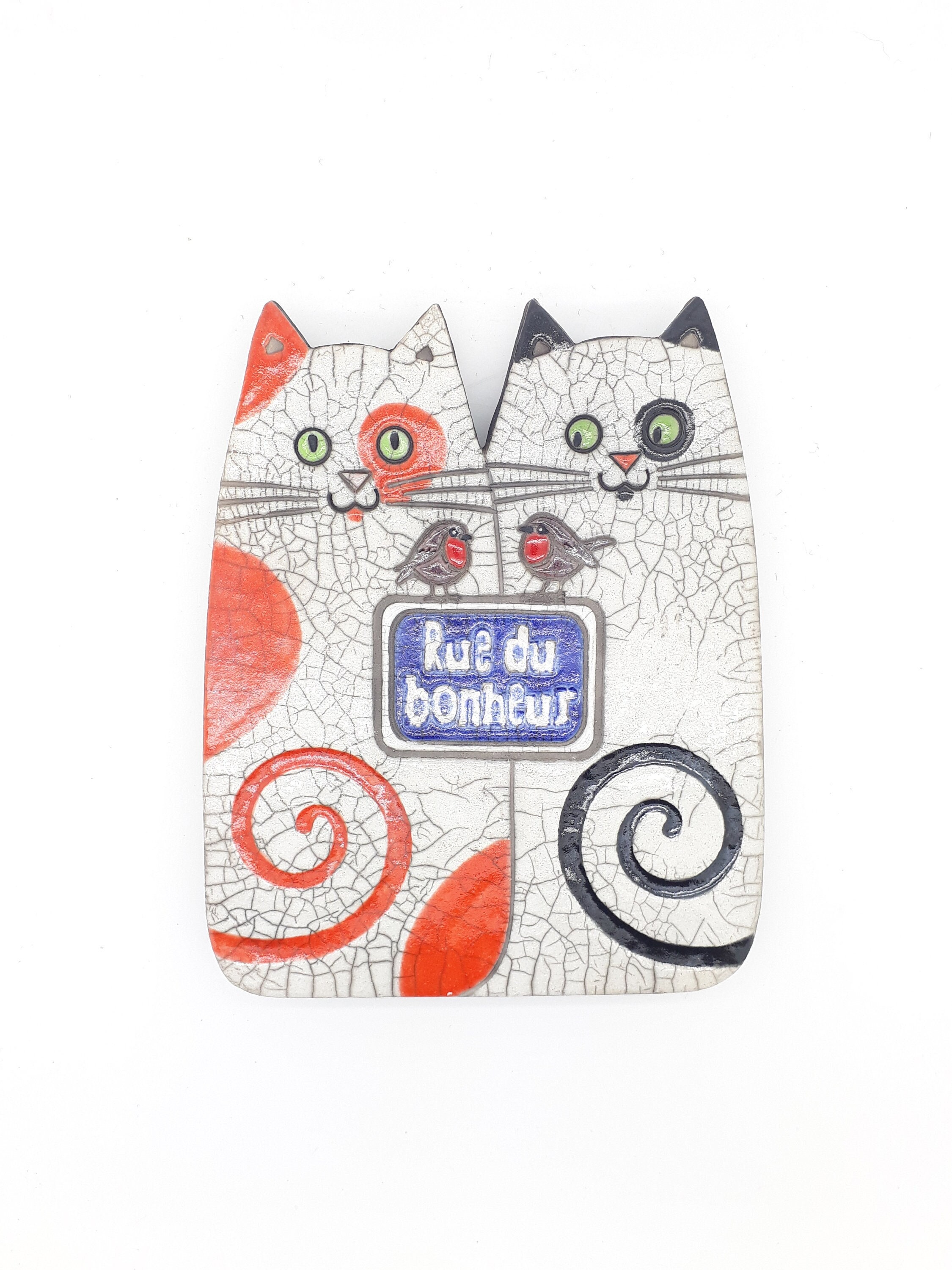 Plaque Murale Duo de Chats Raku