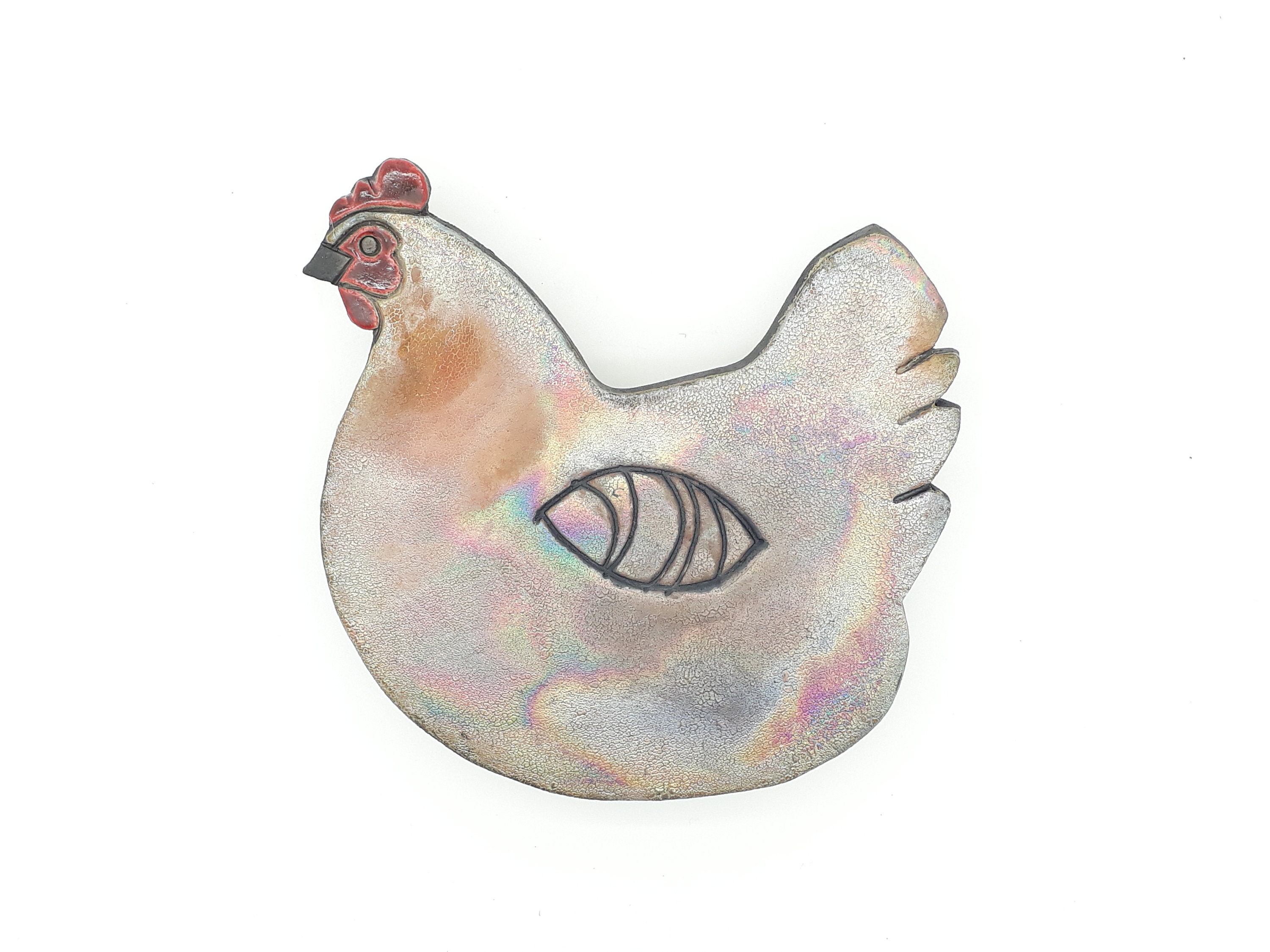 Plaque Murale Poule Cuivrée Raku