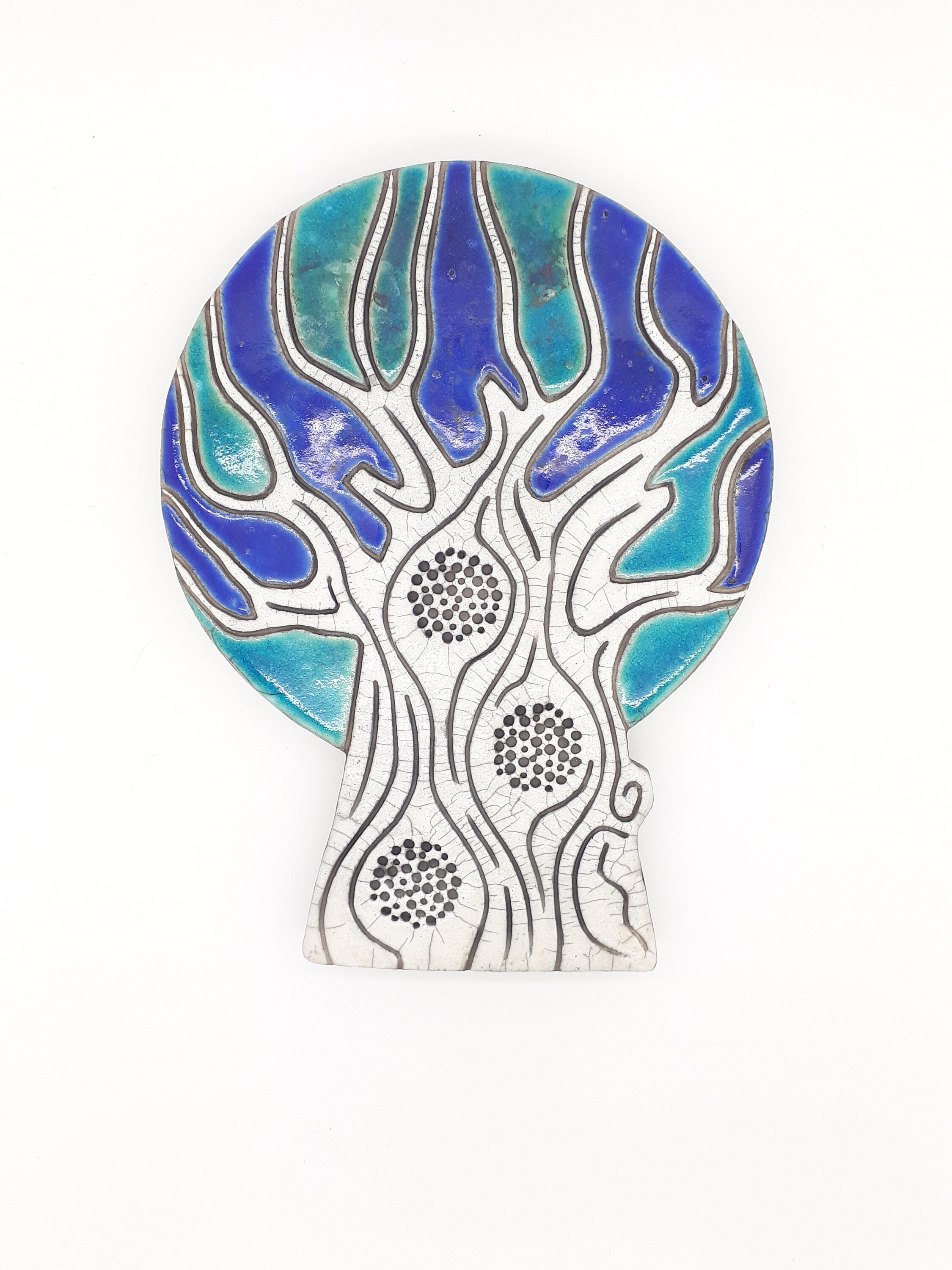 Plaque Murale Arbre Bleu Raku