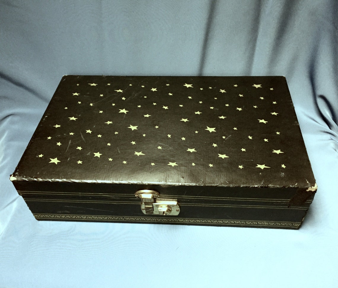 Midcentury Locking Mele Mirrored Jewelry Box With Key Etsy