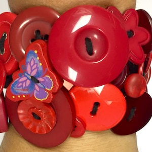 Vintage and Newer Buttons Bracelet Featuring Buttons of RED image 1