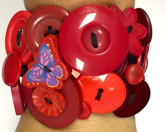 Vintage and Newer Buttons Bracelet Featuring Buttons of RED!