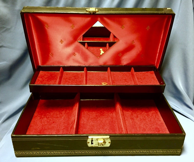 Midcentury Locking Mele Mirrored Jewelry Box With Key Etsy