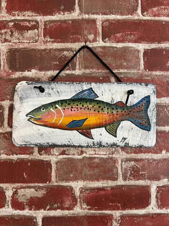 Slate fish sign, Rainbow trout painting, Father's Day Gift, Gift for fisherman