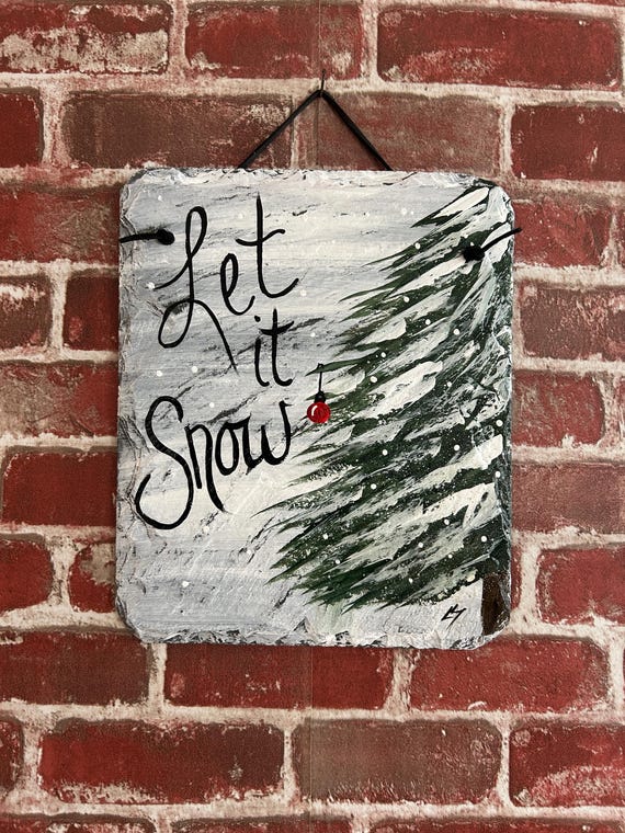 Hand-Painted Winter Welcome Slate Sign: Basket of Greens