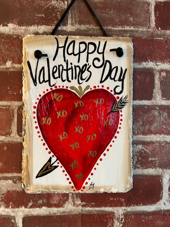 Hand Painted Happy Valentine's Day slate sign