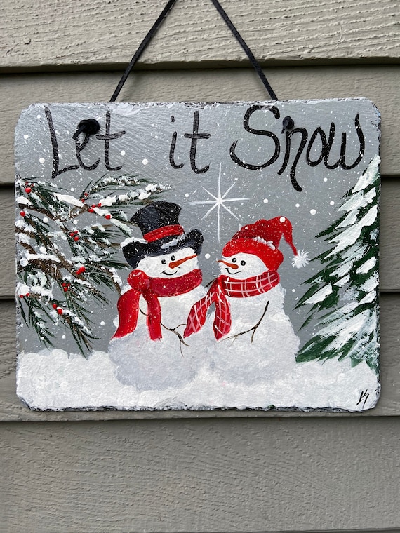 Winter slate sign, Welcome plaque, Winter door hanger, Painted snowman slate, Snowman welcome sign, Painted slate, slate sign, slate plaque