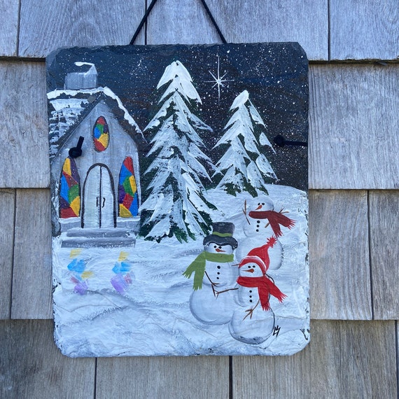 Christmas Snowman slate sign, Christmas slate sign, Christmas door hanger, Painted slate, Winter porch decor, painted slate, christmas decor