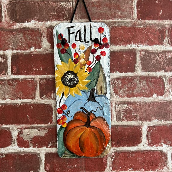 Painted fall slate sign, Fall welcome plaque, painted slate sign, Fall sign, welcome sign, slate gift, Fall porch decor, pumpkin art, slate