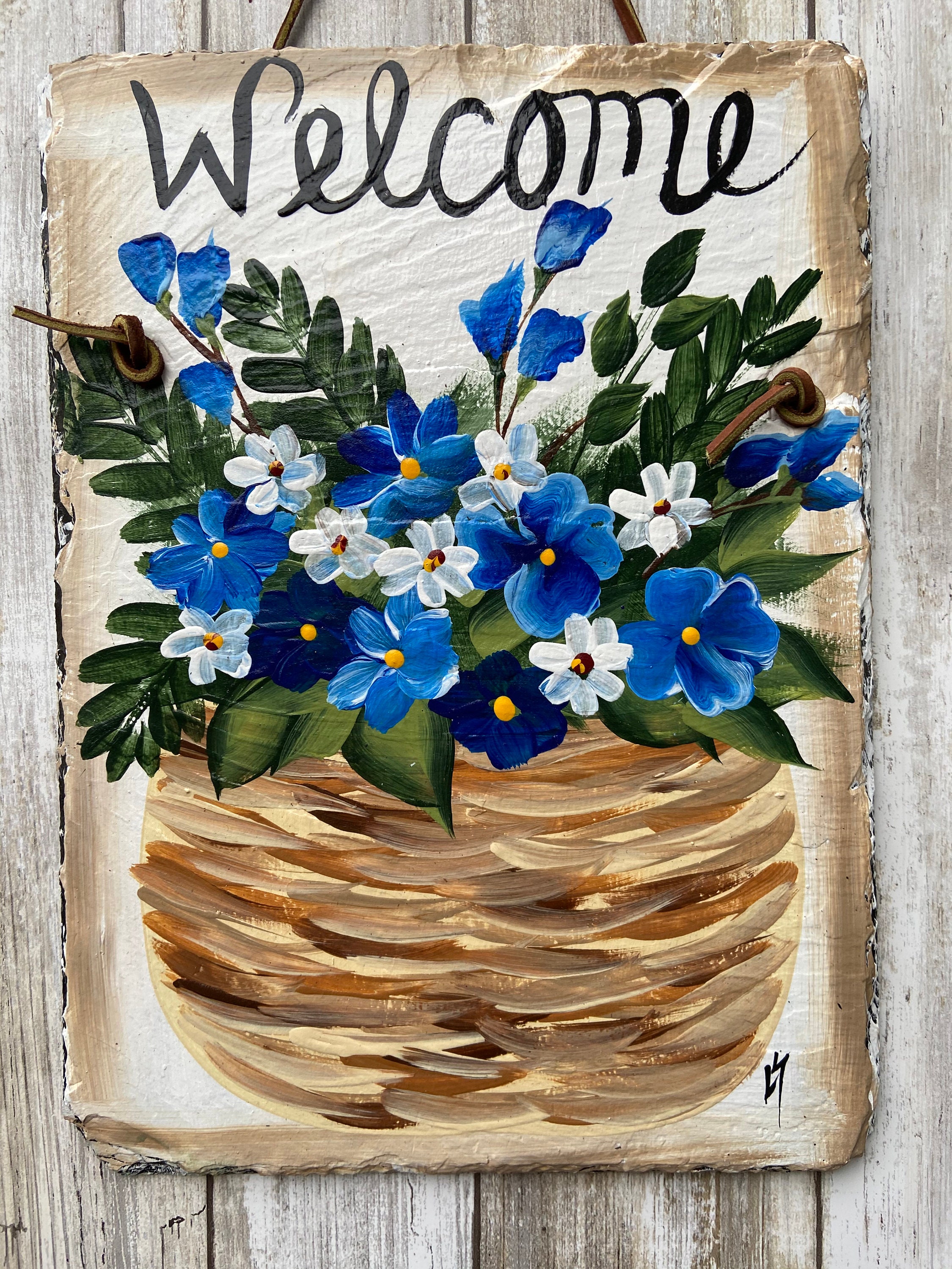 Hand Painted Slate Welcome Sign, Welcome sign, Garden decoration