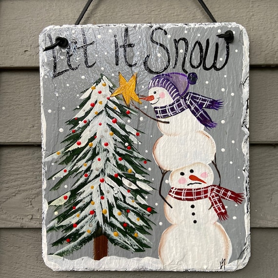 Hand Painted Snowman Christmas Slate Sign: Christmas porch decor