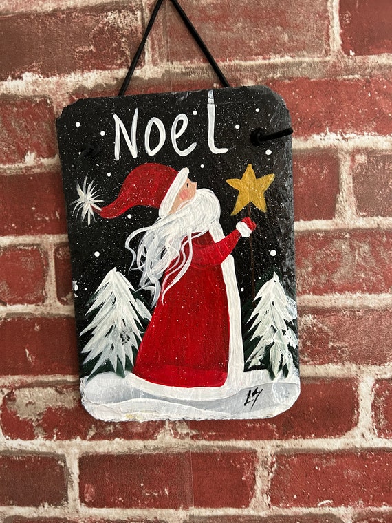 Painted Santa slate sign, Christmas slate sign, Santa slate sign, Christmas door hanger, Winter welcome sign, Painted slate, porch decor