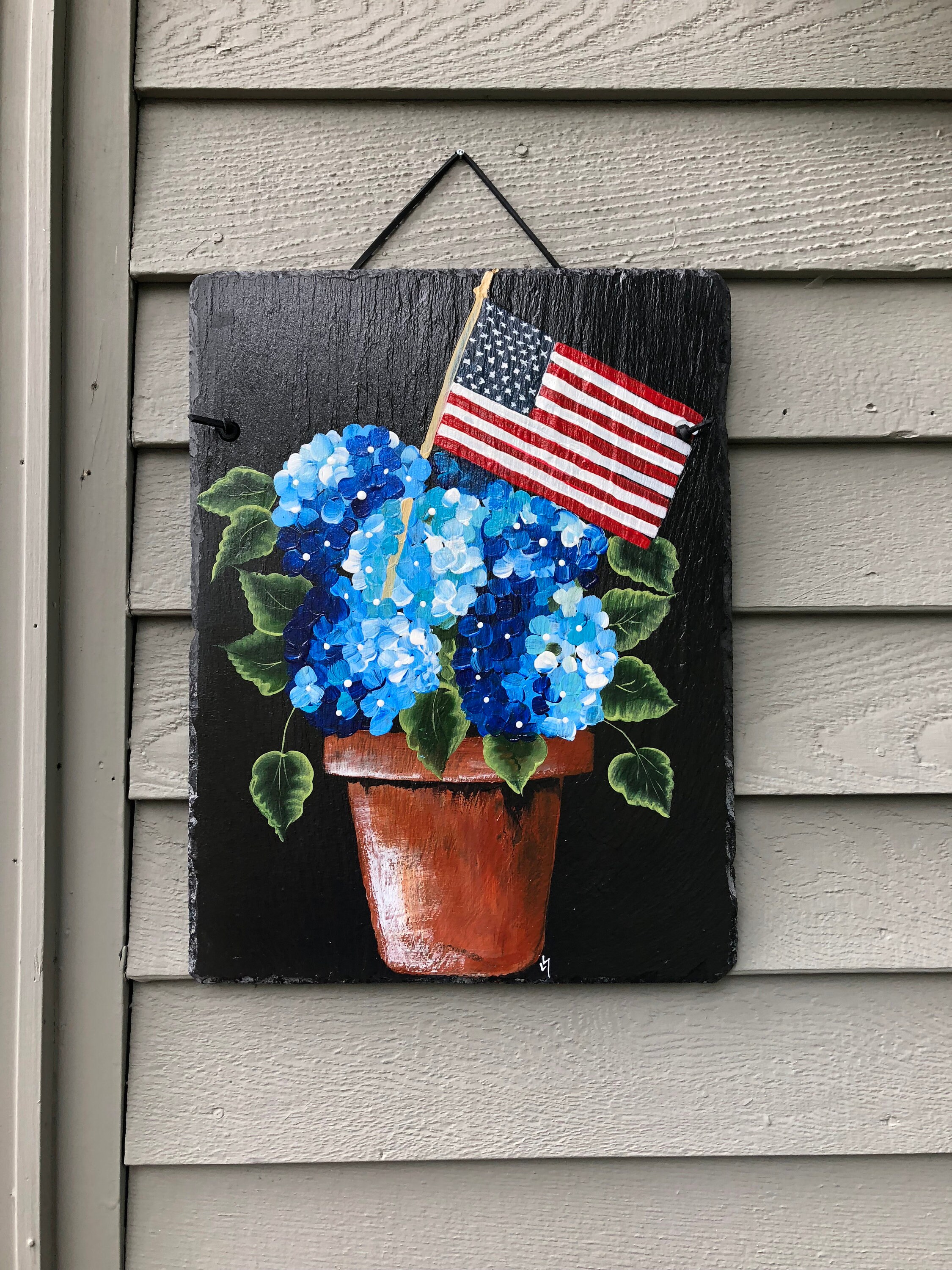 Hand Painted Slate Patriotic Spring Door Hanger Patriotic