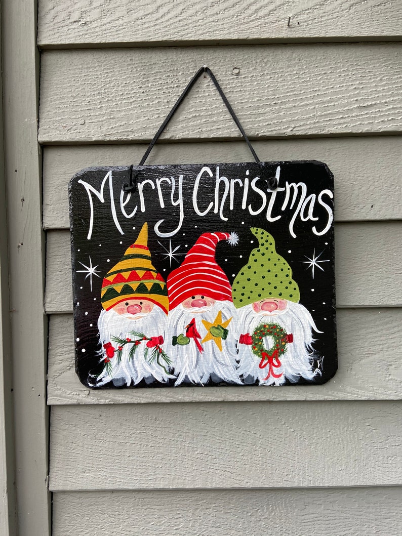 Painted Christmas slate tile Christmas plaque door hanger Etsy
