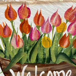 Painted slate welcome sign, garden slate sign, tulip welcome plaque, Porch decor, door hanger, small slate welcome sign, garden decor image 2