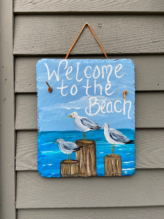 Welcome to the beach sign, Summer slate sign, Painted slate, Beach house decor, Beach sign, porch decor, Beach decor, Beach slate sign