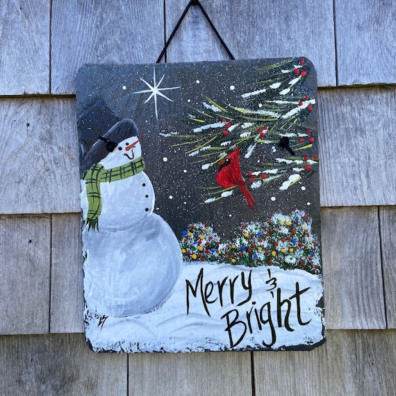 Christmas Snowman slate sign, Christmas slate sign, Christmas door hanger, Painted slate, Winter porch decor, painted slate, christmas decor