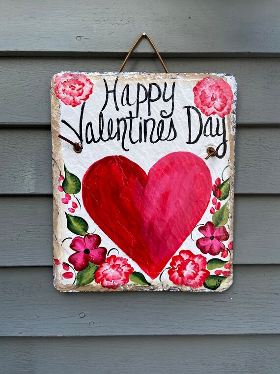 Valentine's Day slate sign, Valentine's Day slate door hanger, Valentine outdoor sign, Valentine's Day decor, Slate Sign, Painted slate sign