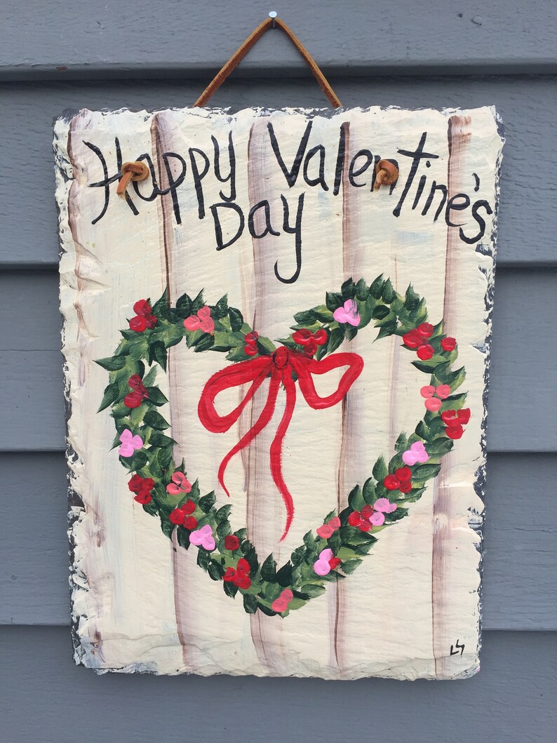 Sale Valentine Wreath Heart Wreath Valentines Day Wreath For Front Door Valentines Door Decor 12 X 8 Recycled Roof Slate Welcome Sign
