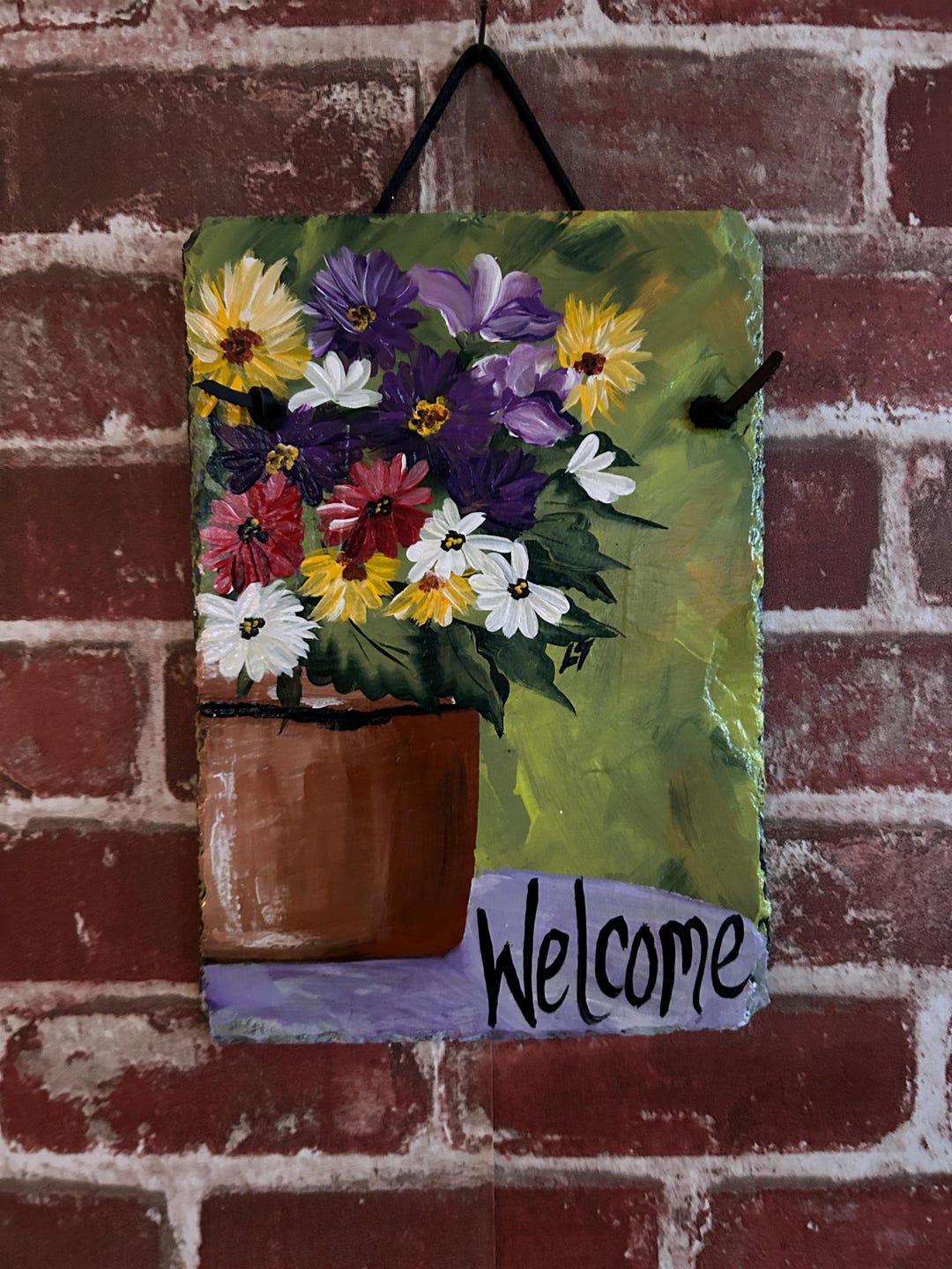 Painted Floral Slate, Welcome Spring Door Hanger, Spring Porch Decor ...