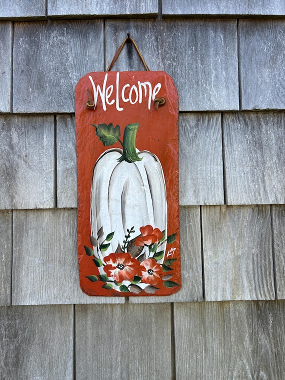 Painted fall slate sign, Fall welcome plaque, painted slate sign, Fall sign, welcome sign, slate gift, Fall porch decor, pumpkin art, slate