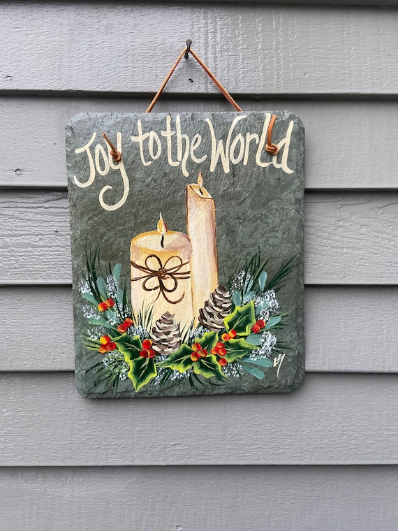 Hand-Painted Christmas Slate Sign: Joy to the World, Holiday Decor